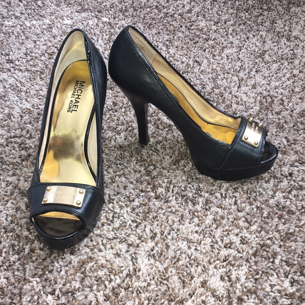 Michael Kors Black Peeptie Leather Heels